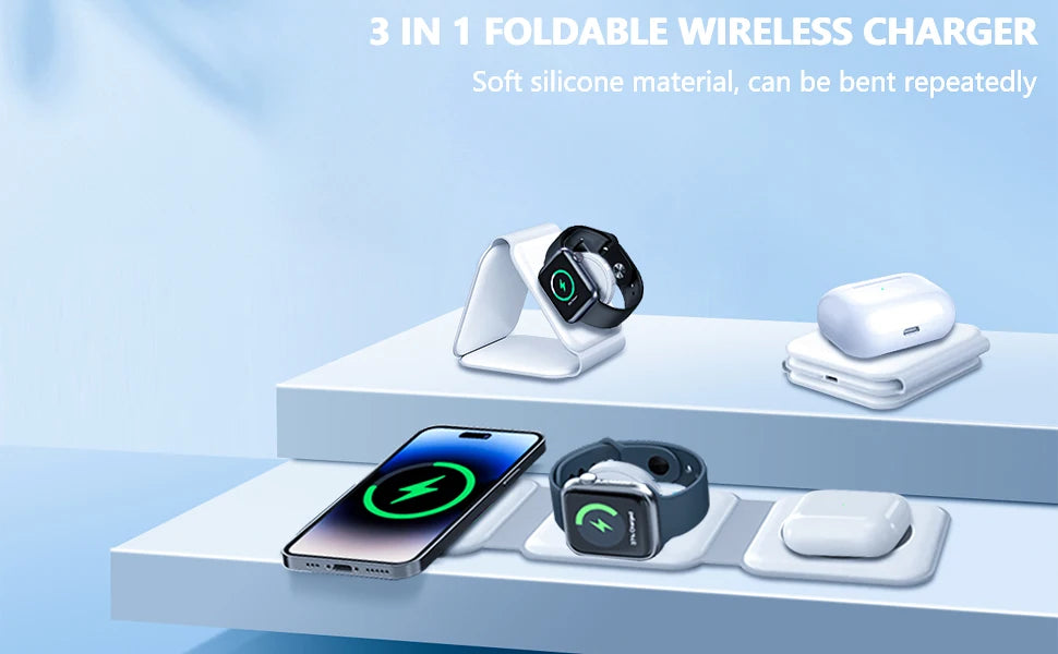 3 in 1  Foldable Wireless Charger for Multiple Apple Devices Charging,for iPhone 15/14/13/12/11,AirPods 3/2/Pro,iWatch