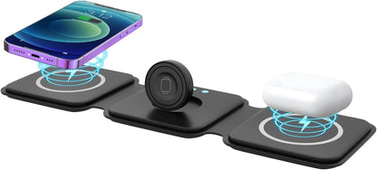 3 in 1  Foldable Wireless Charger for Multiple Apple Devices Charging,for iPhone 15/14/13/12/11,AirPods 3/2/Pro,iWatch