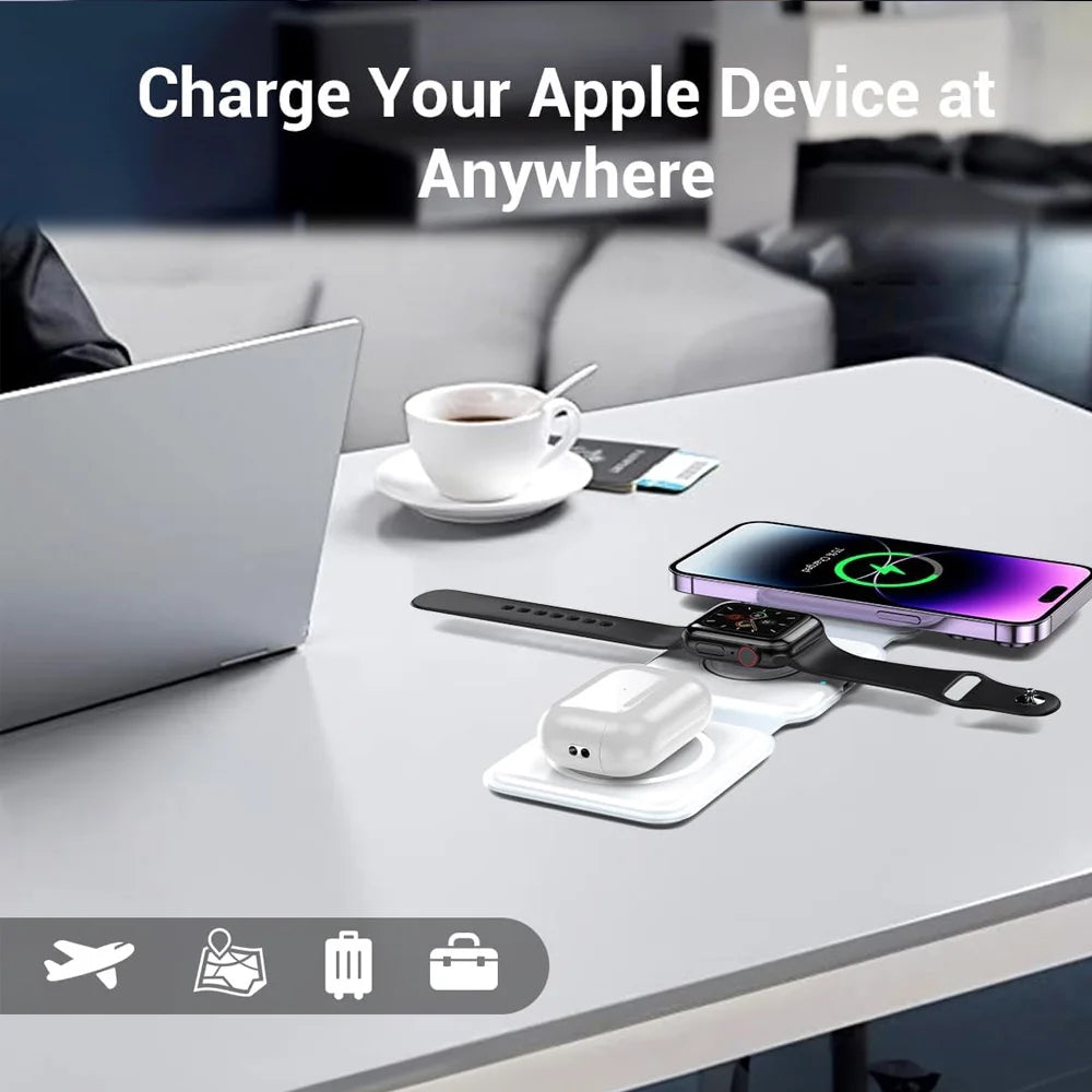 3 in 1  Foldable Wireless Charger for Multiple Apple Devices Charging,for iPhone 15/14/13/12/11,AirPods 3/2/Pro,iWatch