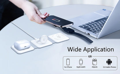 3 in 1  Foldable Wireless Charger for Multiple Apple Devices Charging,for iPhone 15/14/13/12/11,AirPods 3/2/Pro,iWatch