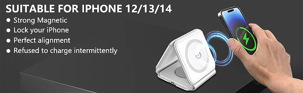 3 in 1  Foldable Wireless Charger for Multiple Apple Devices Charging,for iPhone 15/14/13/12/11,AirPods 3/2/Pro,iWatch