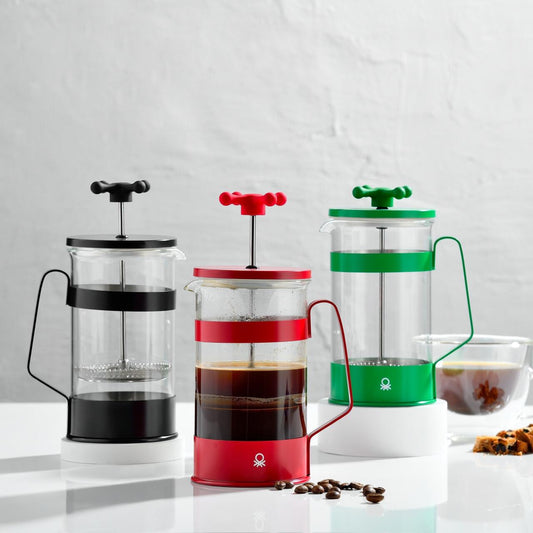 Cafetera de Émbolo 600ml para 6 Tazas - Colección Rainbow Benetton Verde o Rojo